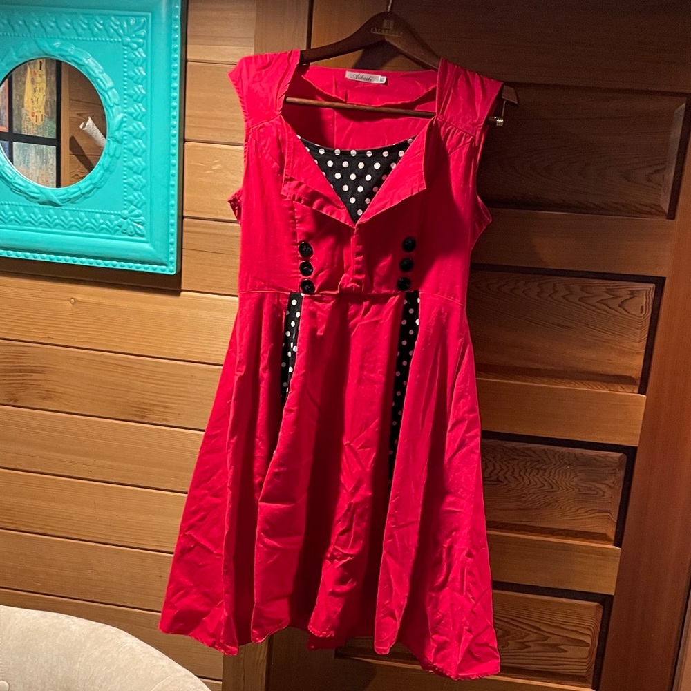 Swingy Red Dress with Polka Dot accents